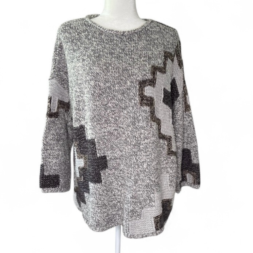 J Jill Geometric Pattern Sweater - Gray and Black